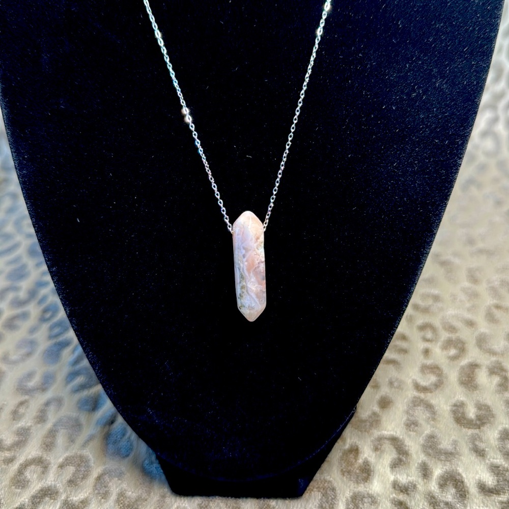Pink Agate Double Pointed Crystal Necklace Natural Healing